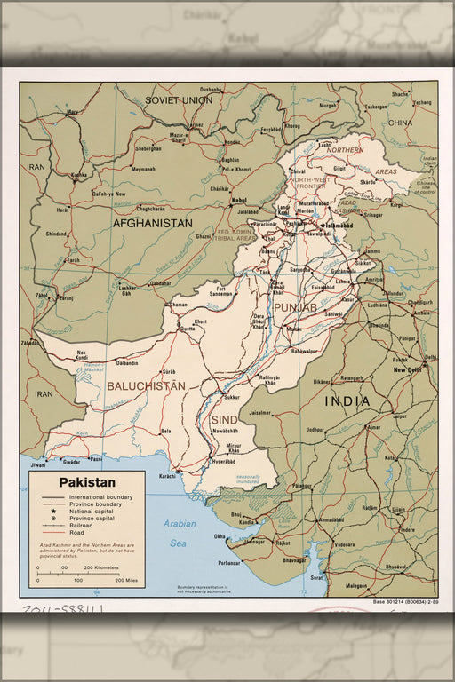 24"x36" Gallery Poster, cia map of Pakistan 1989