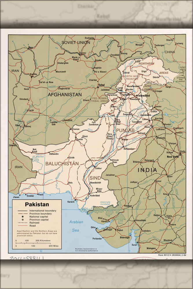 24"x36" Gallery Poster, cia map of Pakistan 1989