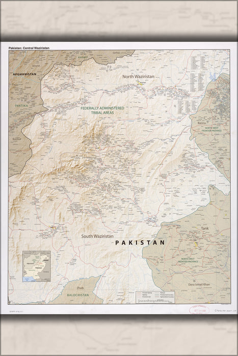 24"x36" Gallery Poster, cia map of Pakistan, Central Waziristan 2007
