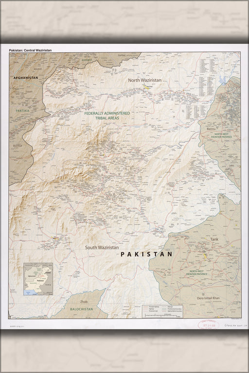 24"x36" Gallery Poster, cia map of Pakistan, Central Waziristan 2007