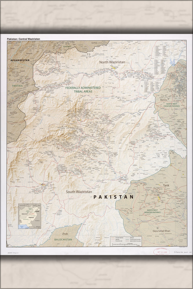 24"x36" Gallery Poster, cia map of Pakistan, Central Waziristan 2007