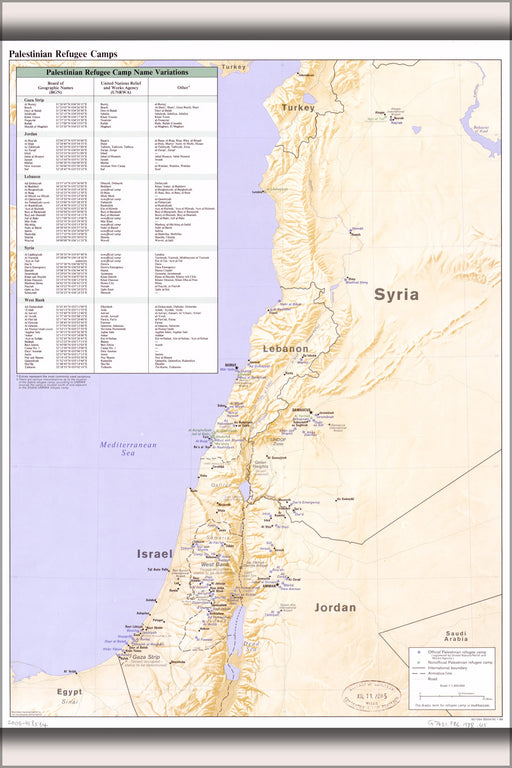 24"x36" Gallery Poster, cia map of Palestinian refugee camps 1988