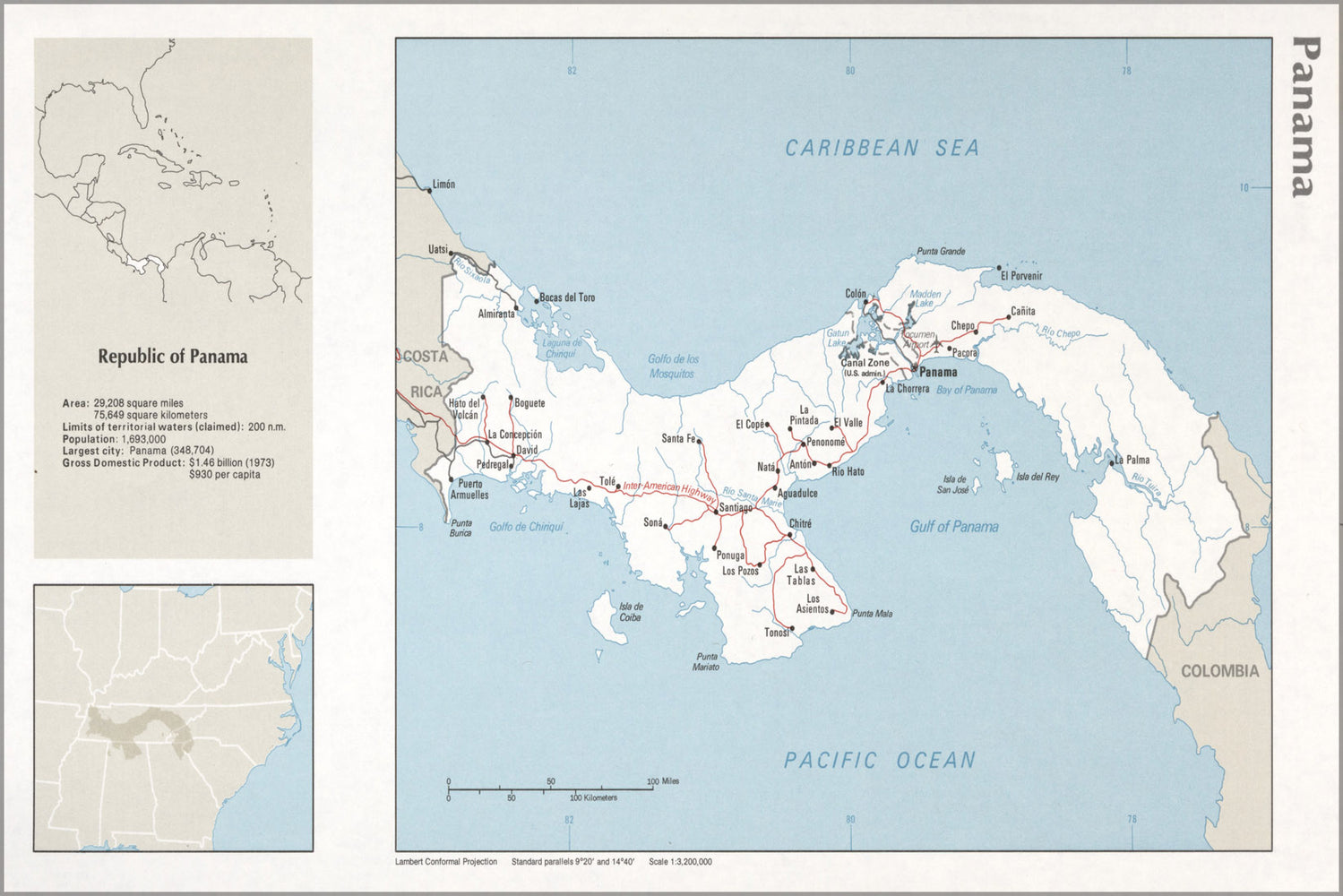24"x36" Gallery Poster, cia map of Panama 1976