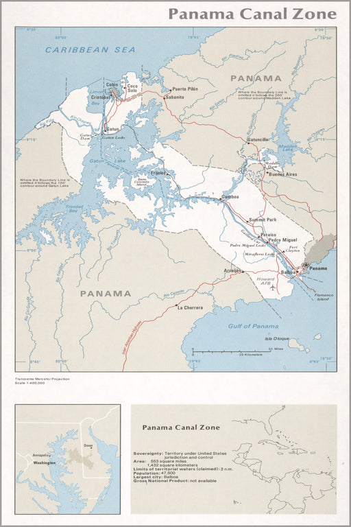 24"x36" Gallery Poster, cia map of Panama Canal Zone 1976