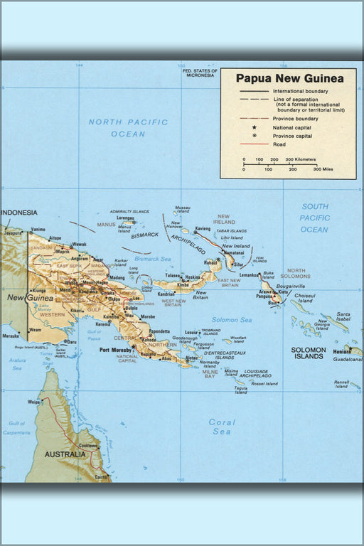 24"x36" Gallery Poster, cia map of Papua New Guinea 1989