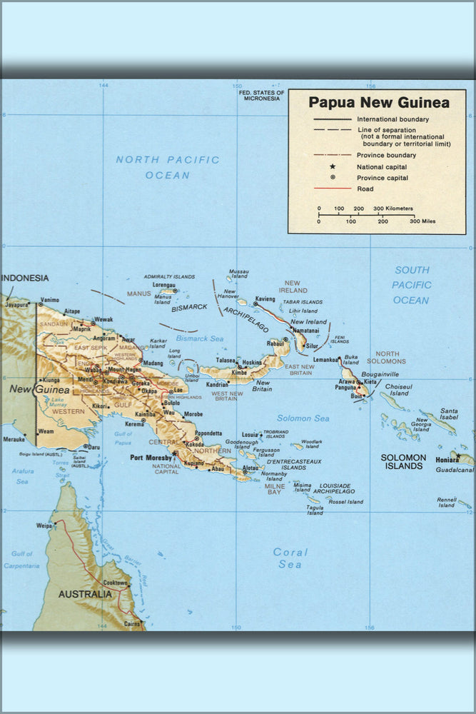 24"x36" Gallery Poster, cia map of Papua New Guinea 1989