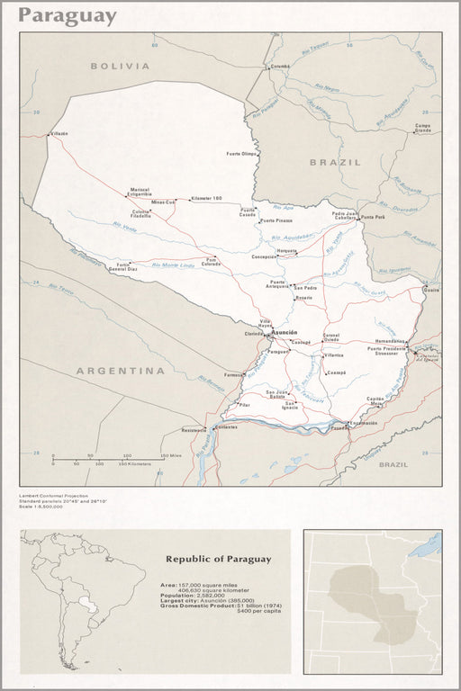 24"x36" Gallery Poster, cia map of Paraguay 1976