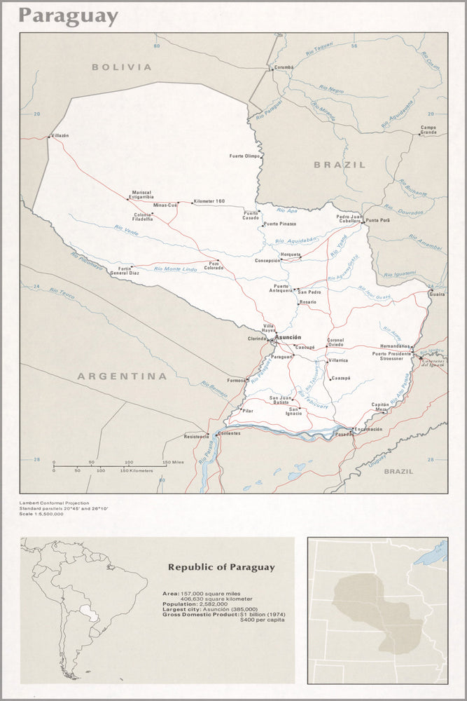 24"x36" Gallery Poster, cia map of Paraguay 1976
