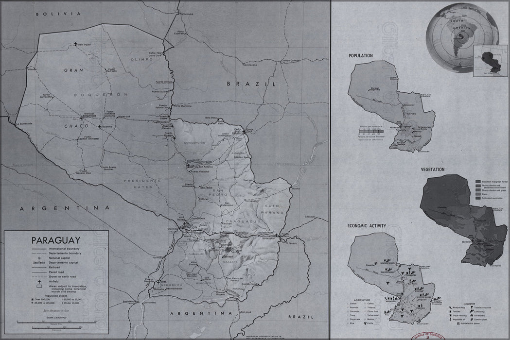 24"x36" Gallery Poster, cia map of Paraguay 1983