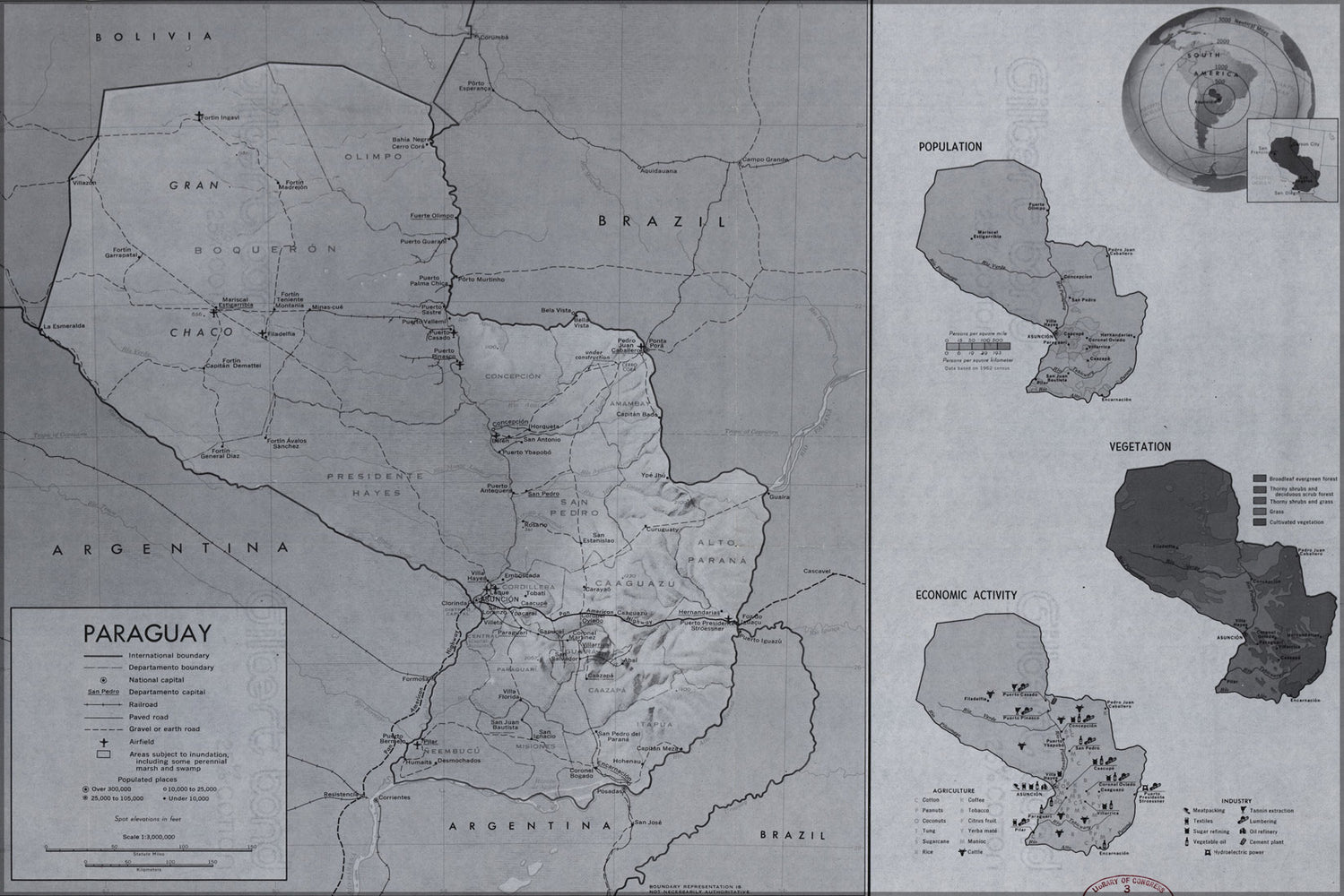 24"x36" Gallery Poster, cia map of Paraguay 1983