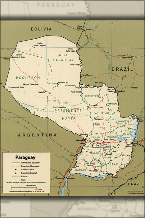 24"x36" Gallery Poster, cia map of Paraguay 1998