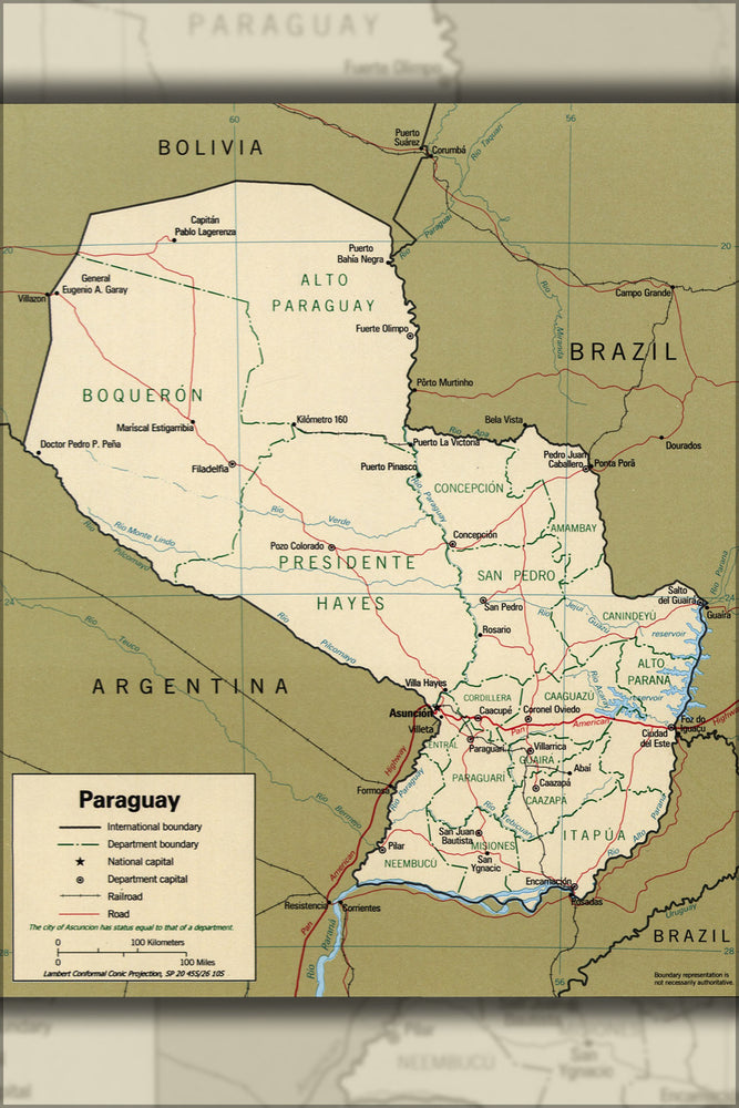 24"x36" Gallery Poster, cia map of Paraguay 1998