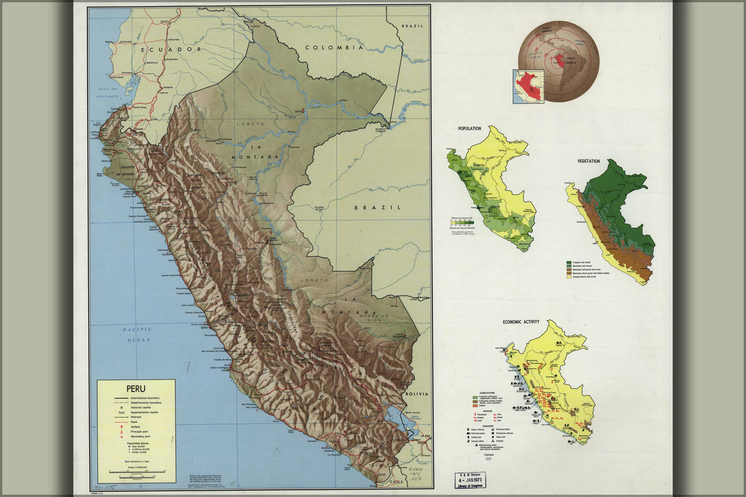24"x36" Gallery Poster, cia map of Peru 1970