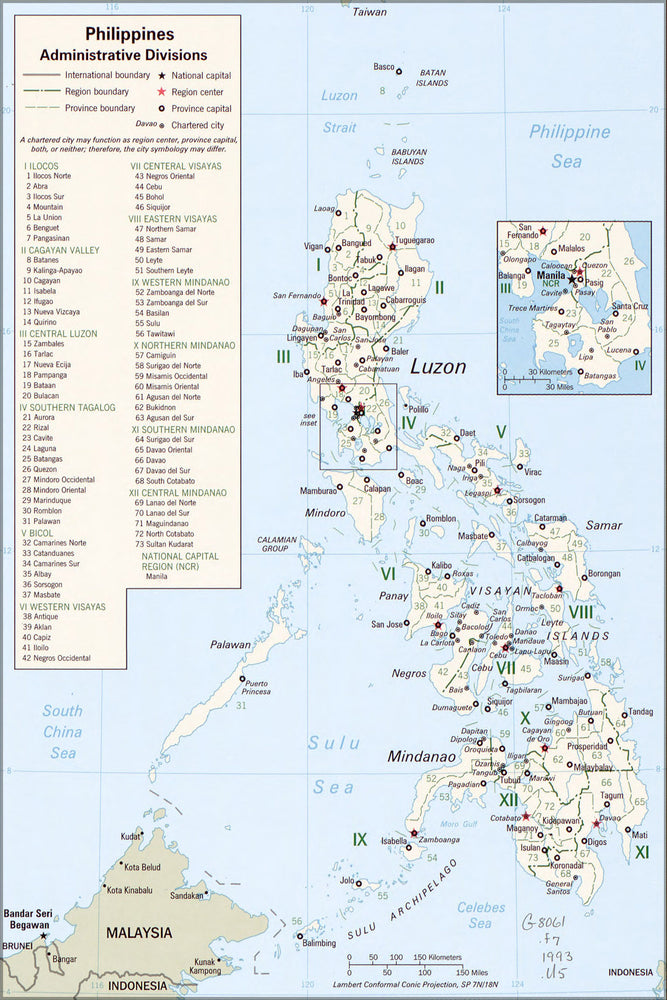 24"x36" Gallery Poster, cia map of Philippines admin. divisions 1993