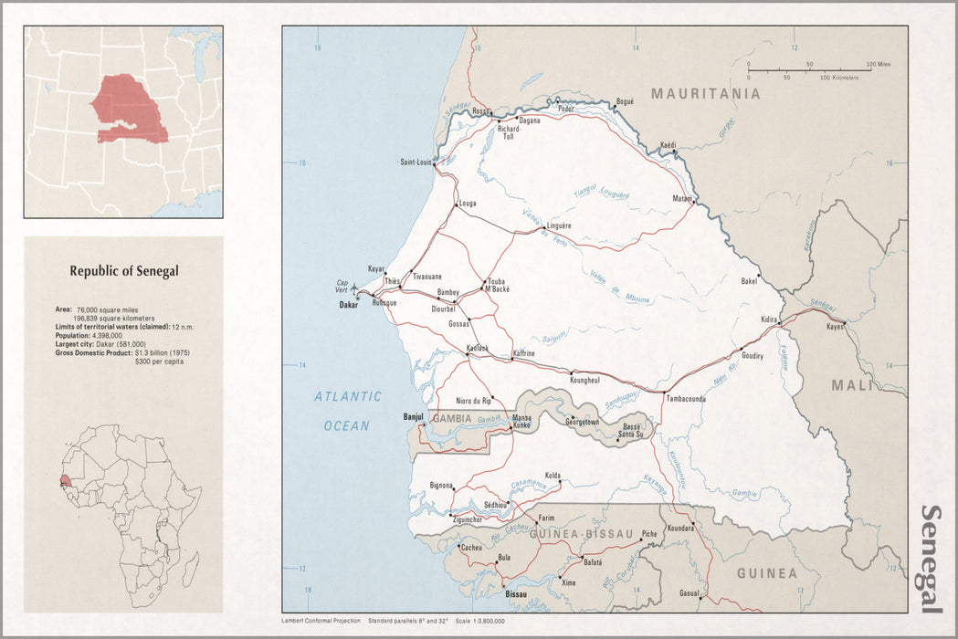 24"x36" Gallery Poster, cia map of Senegal 1976