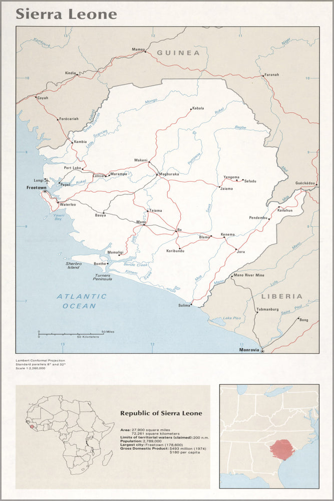 24"x36" Gallery Poster, cia map of Sierra Leone 1976