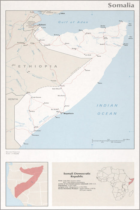 24"x36" Gallery Poster, cia map of Somalia 1976