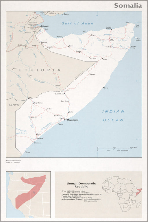 24"x36" Gallery Poster, cia map of Somalia 1976