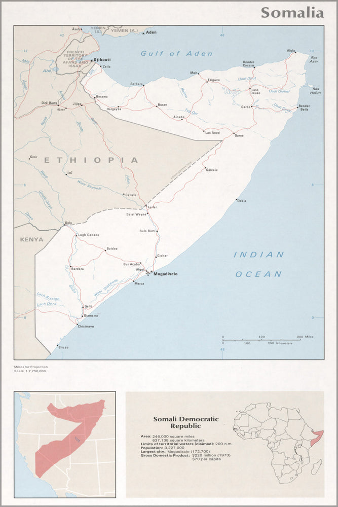 24"x36" Gallery Poster, cia map of Somalia 1976