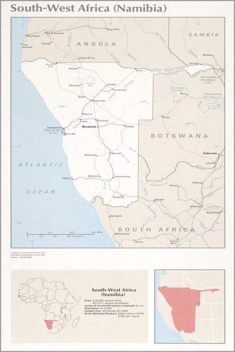 24"x36" Gallery Poster, cia map of South-West Africa Namibia 1976
