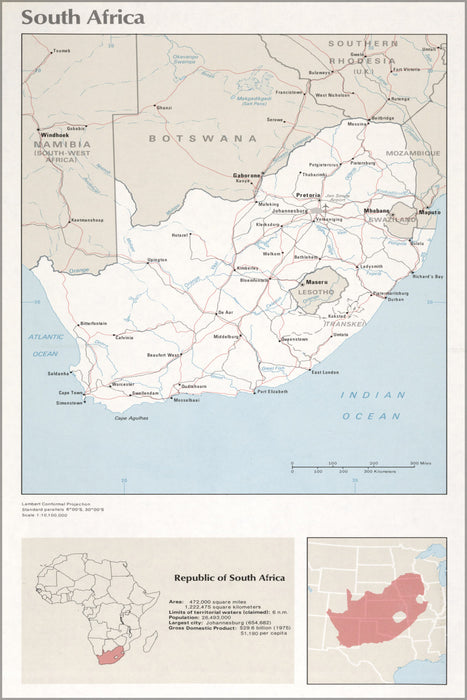 24"x36" Gallery Poster, cia map of South Africa 1976