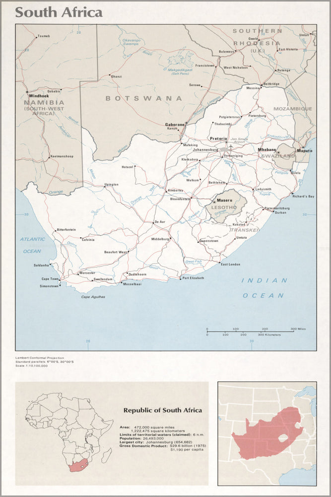 24"x36" Gallery Poster, cia map of South Africa 1976