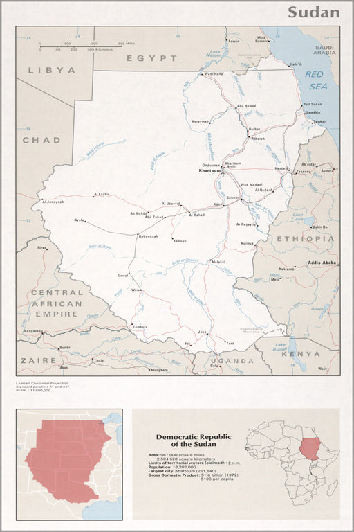 24"x36" Gallery Poster, cia map of Sudan 1976