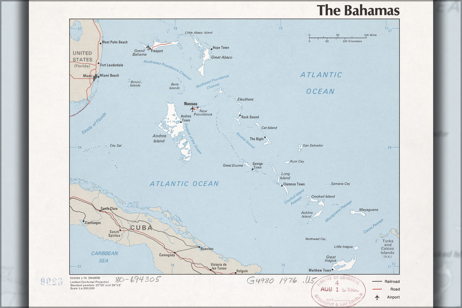 24"x36" Gallery Poster, cia map of The Bahamas 1976
