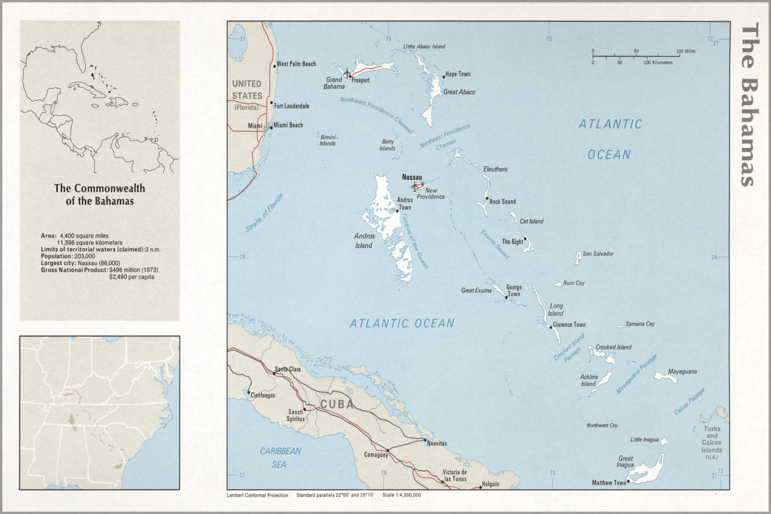 24"x36" Gallery Poster, cia map of The Bahamas 1976 p2