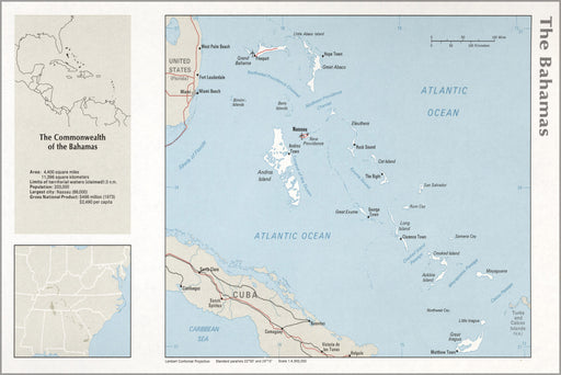 24"x36" Gallery Poster, cia map of The Bahamas 1976 p2