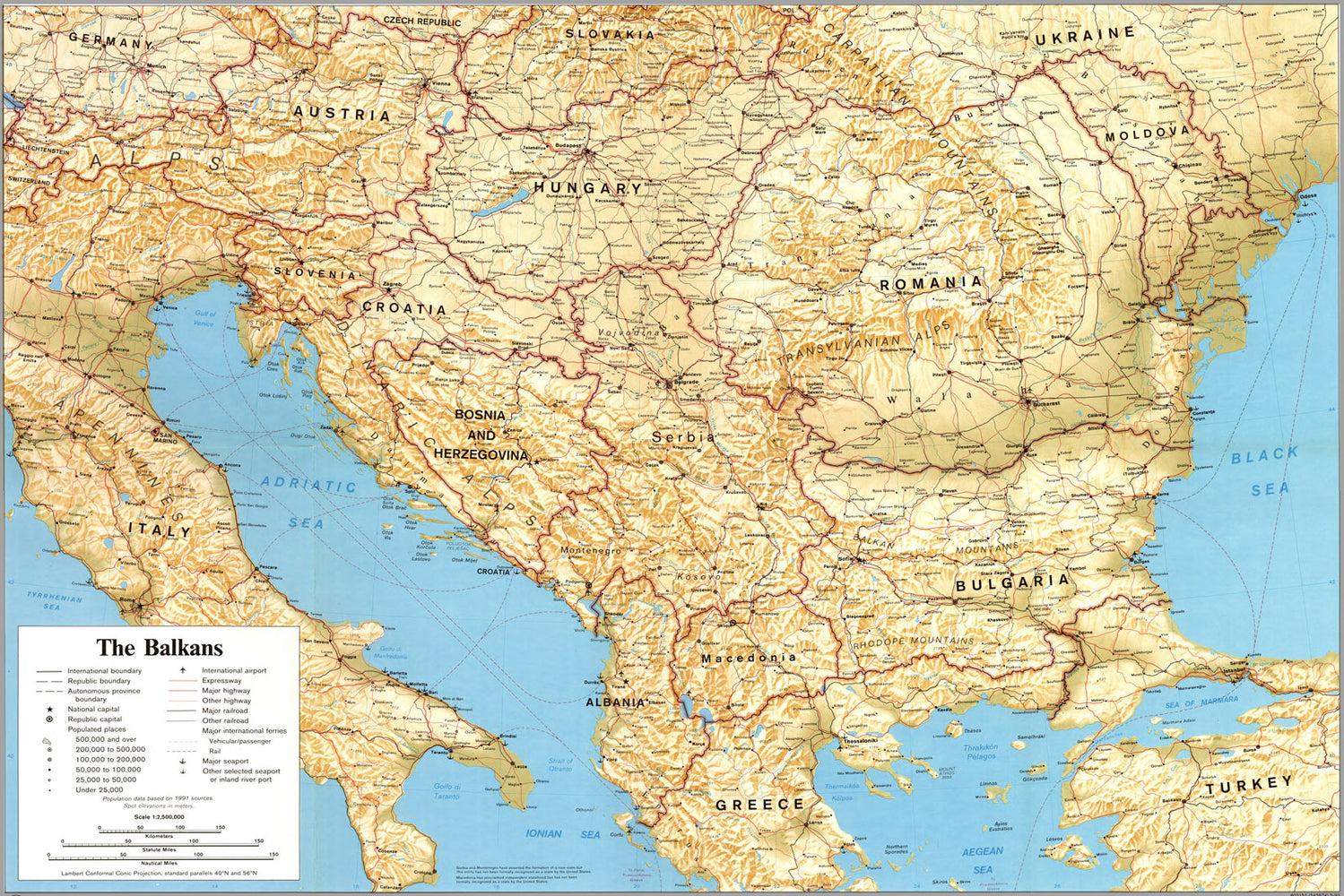 24"x36" Gallery Poster, cia map of The Balkans 1993