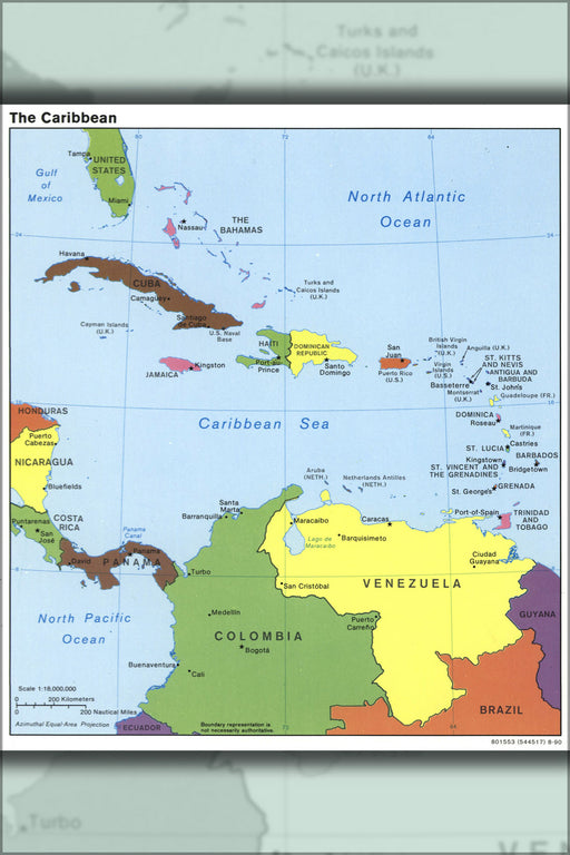 24"x36" Gallery Poster, cia map of The Caribbean 1990 cuba puerto rico