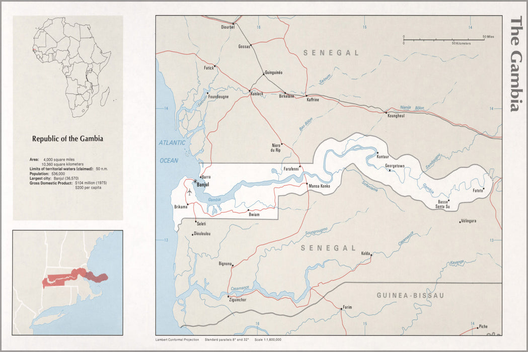 24"x36" Gallery Poster, cia map of The Gambia 1976