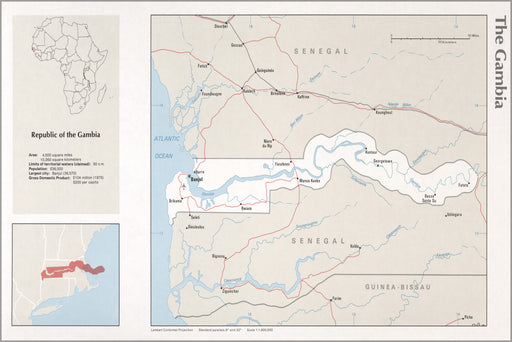 24"x36" Gallery Poster, cia map of The Gambia 1976