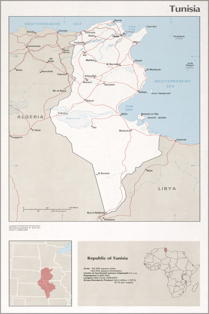 24"x36" Gallery Poster, cia map of Tunisia 1976