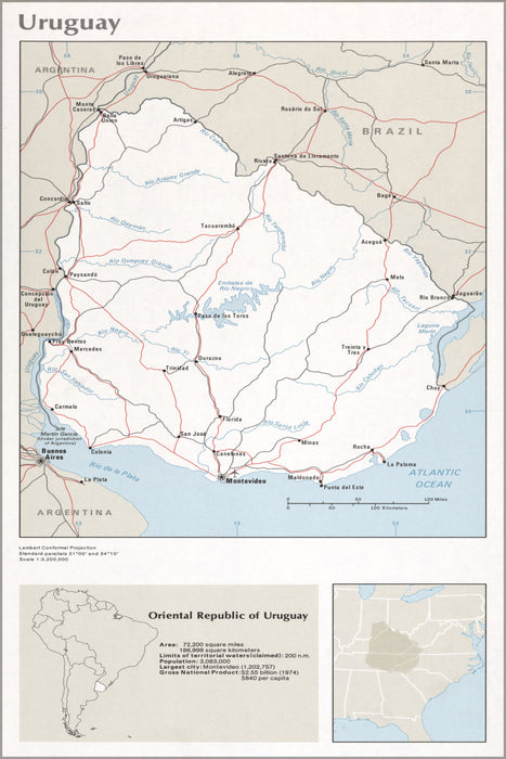 24"x36" Gallery Poster, cia map of Uruguay 1976