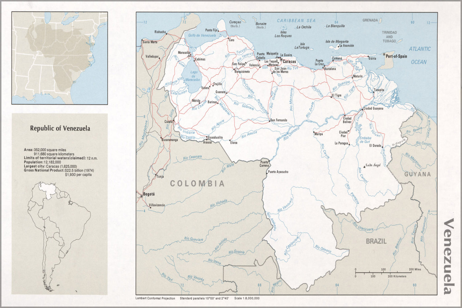 24"x36" Gallery Poster, cia map of Venezuela 1976