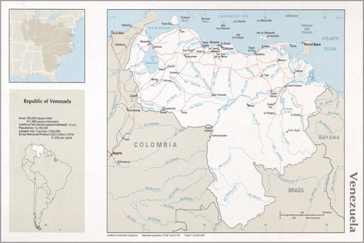 24"x36" Gallery Poster, cia map of Venezuela 1976