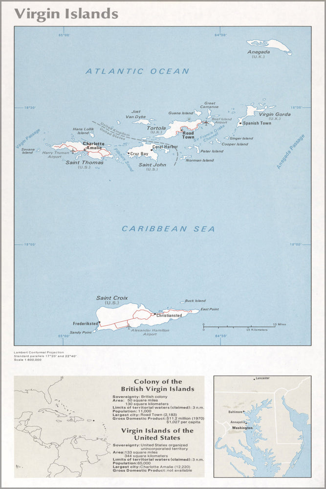 24"x36" Gallery Poster, cia map of Virgin Islands 1976