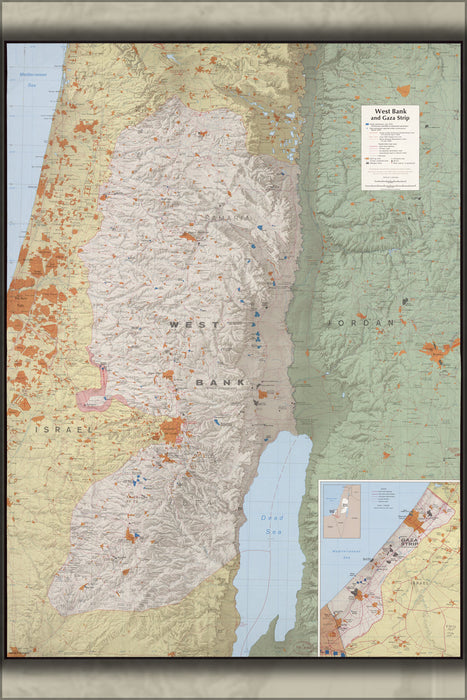 24"x36" Gallery Poster, cia map of West Bank and Gaza Strip 1979