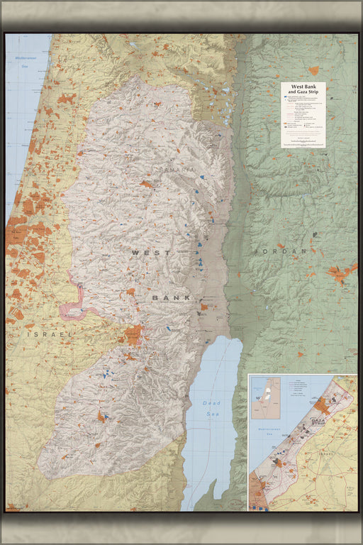 24"x36" Gallery Poster, cia map of West Bank and Gaza Strip 1979