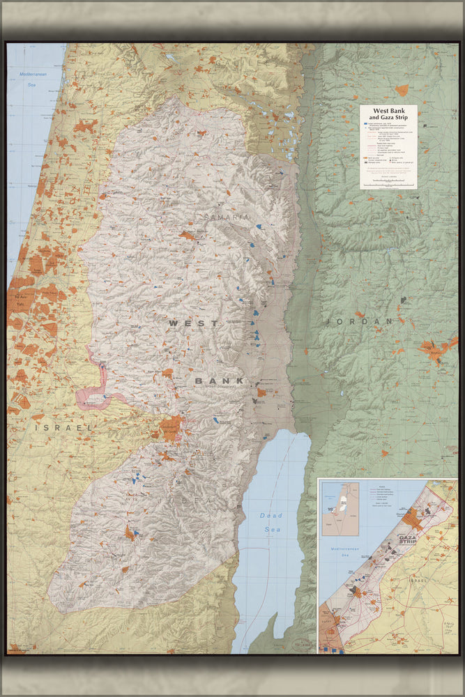 24"x36" Gallery Poster, cia map of West Bank and Gaza Strip 1979