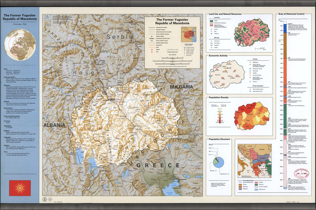 24"x36" Gallery Poster, cia map of Yugoslavia republic of Macedonia 1994