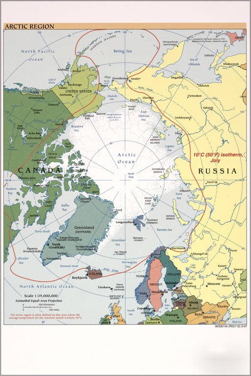 24"x36" Gallery Poster, cia map of arctic nort pole region 2007