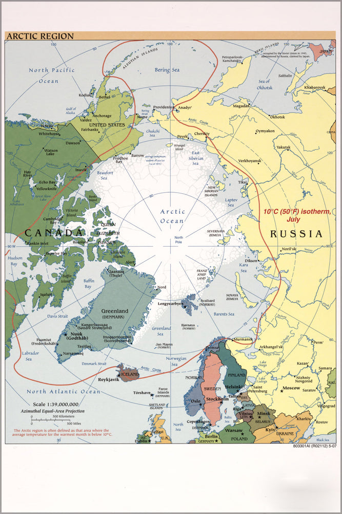 24"x36" Gallery Poster, cia map of arctic nort pole region 2007