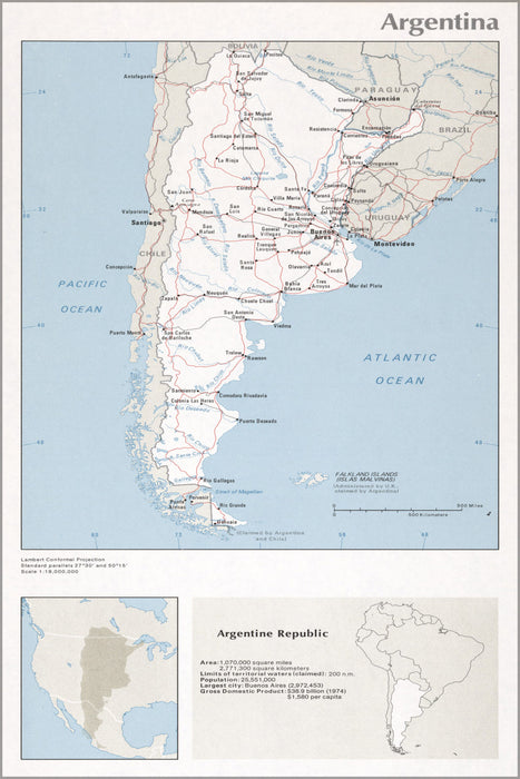24"x36" Gallery Poster, cia map of argentina 1976