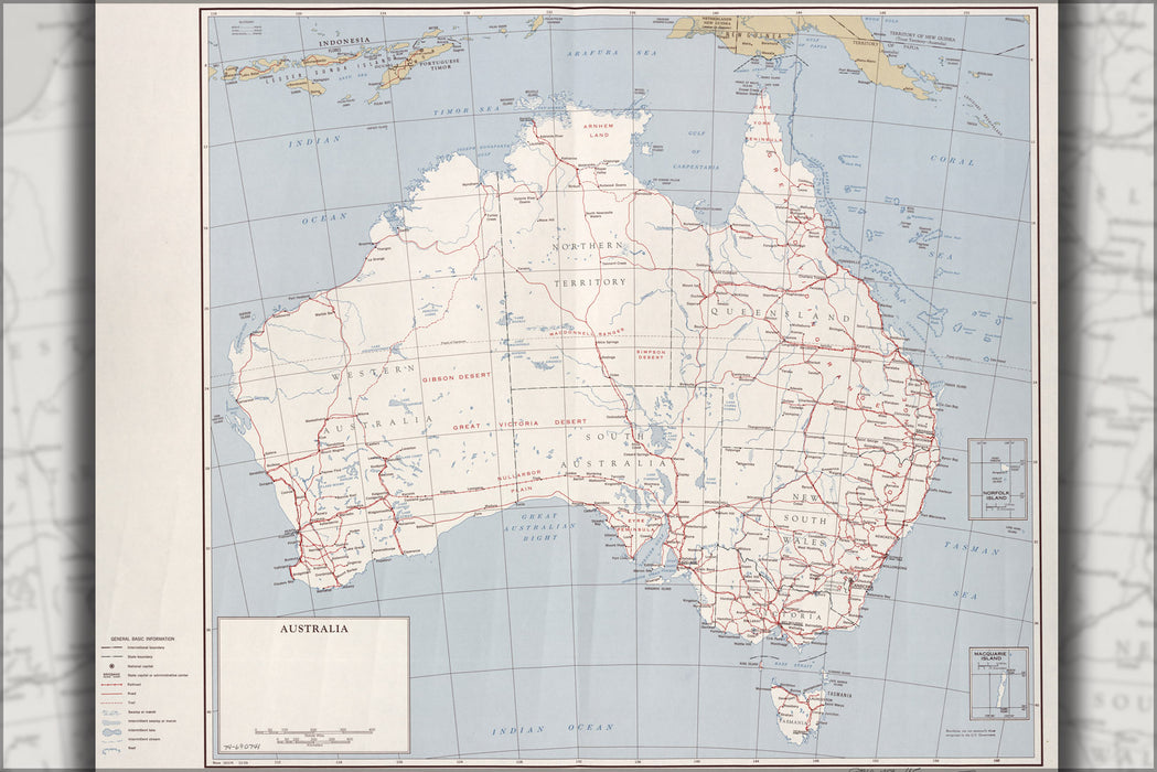24"x36" Gallery Poster, cia map of australia 1959