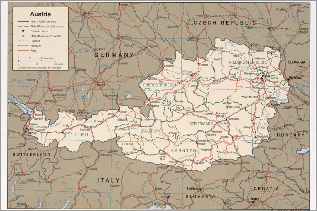 24"x36" Gallery Poster, cia map of austria 1999