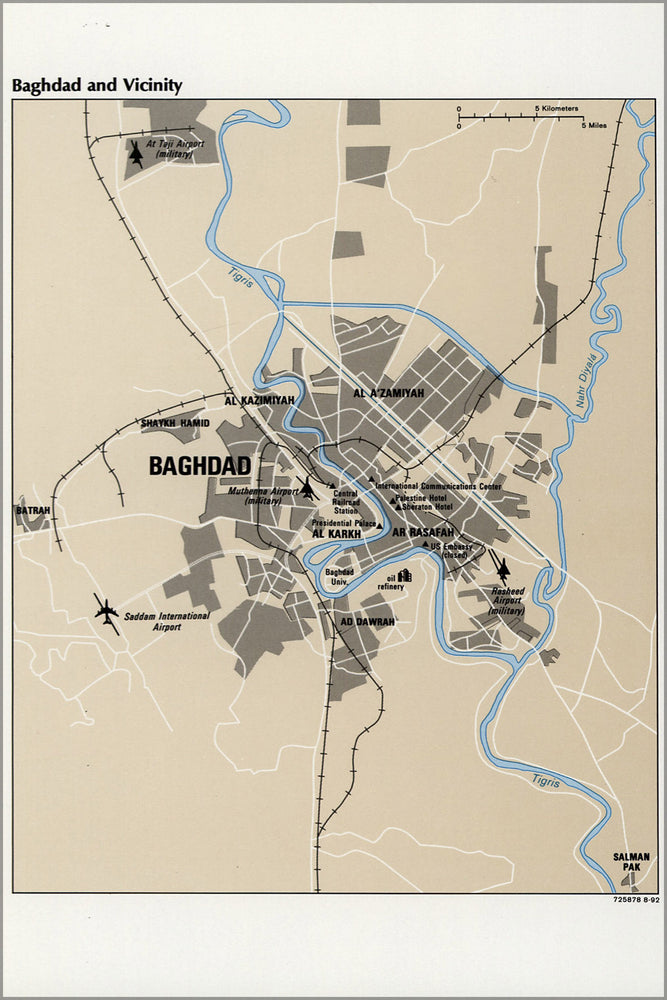 24"x36" Gallery Poster, cia map of baghdad iraq 1992