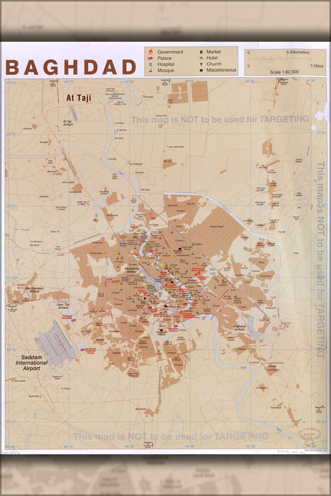 24"x36" Gallery Poster, cia map of baghdad iraq 2003